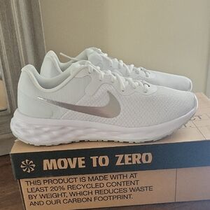 Nike Revolution NN Women's White Sneakers with Metallic Silver. Brand New In Box